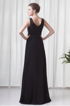 Chiffon V Neckline Column Dress with Sash