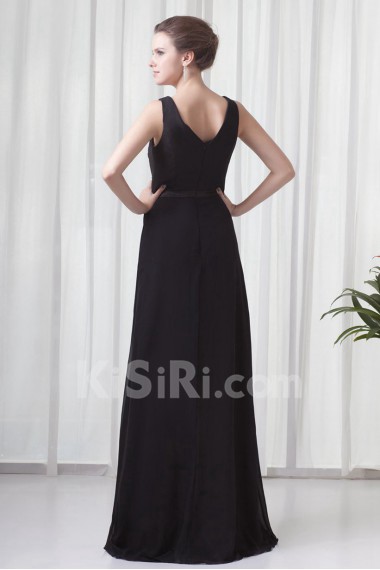 Chiffon V Neckline Column Dress with Sash