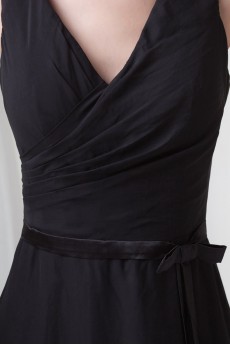 Chiffon V Neckline Column Dress with Sash