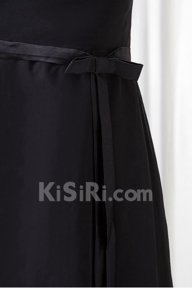 Chiffon V Neckline Column Dress with Sash