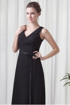 Chiffon V Neckline Column Dress with Sash