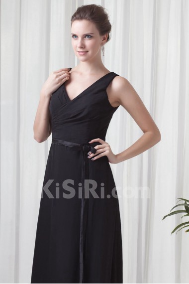 Chiffon V Neckline Column Dress with Sash