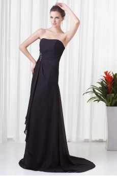 Chiffon Strapless Column Dress with Embroidery