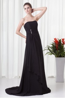 Chiffon Strapless Column Dress with Embroidery