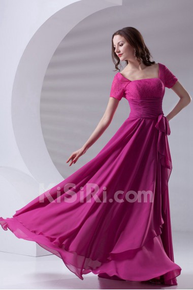 Chiffon Square Column Dress with Sash