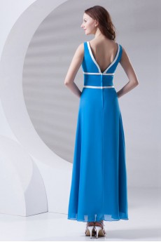 Satin V Neckline A Line Ankle-Length Dress with Sash