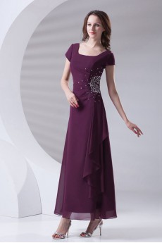 Chiffon Square A Line Ankle-Length Dress with Embroidery