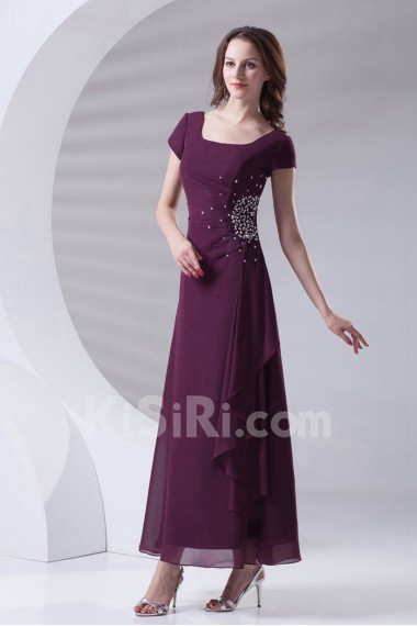 Chiffon Square A Line Ankle-Length Dress with Embroidery