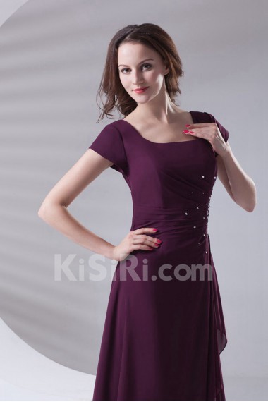 Chiffon Square A Line Ankle-Length Dress with Embroidery