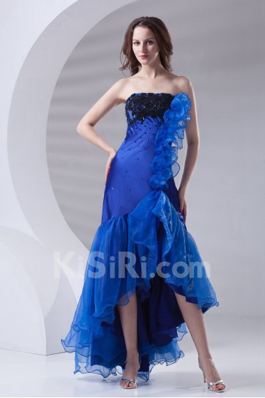 Organza Strapless A Line Ankle-Length Dress with Embroidery