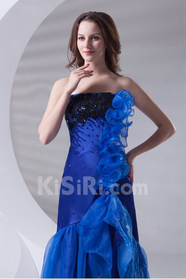 Organza Strapless A Line Ankle-Length Dress with Embroidery