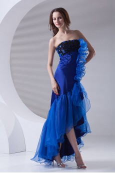 Organza Strapless A Line Ankle-Length Dress with Embroidery