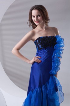 Organza Strapless A Line Ankle-Length Dress with Embroidery