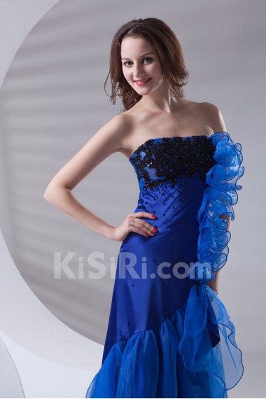 Organza Strapless A Line Ankle-Length Dress with Embroidery