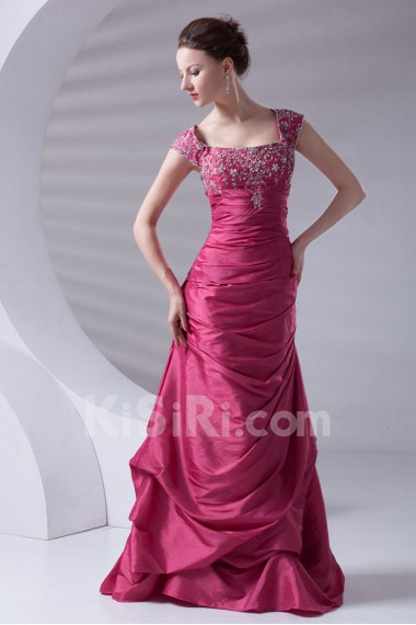 Taffeta Portrait A Line Dress with Embroidery