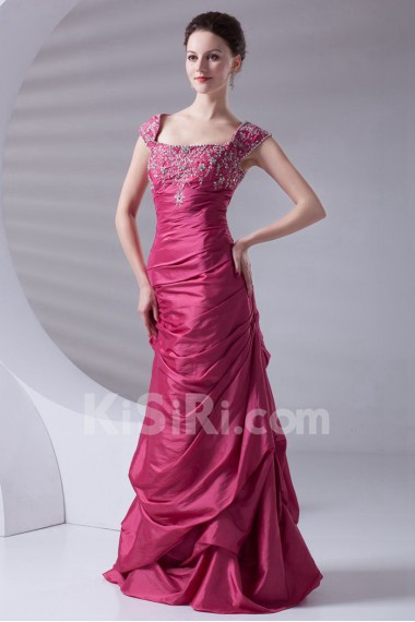 Taffeta Portrait A Line Dress with Embroidery