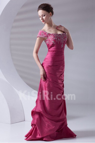 Taffeta Portrait A Line Dress with Embroidery