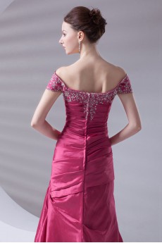 Taffeta Portrait A Line Dress with Embroidery