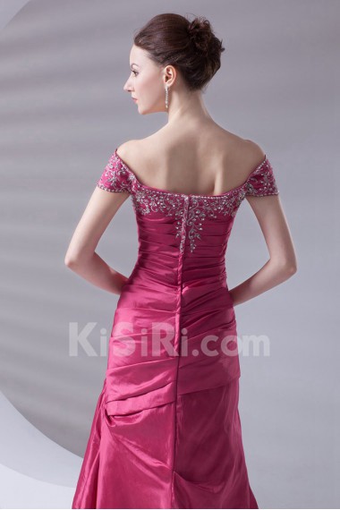 Taffeta Portrait A Line Dress with Embroidery