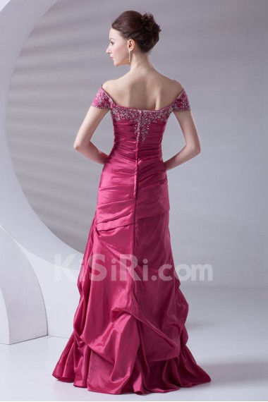 Taffeta Portrait A Line Dress with Embroidery