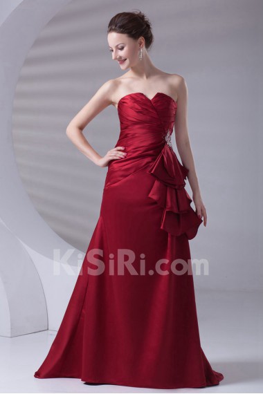 Satin Strapless A Line Dress with Embroidery