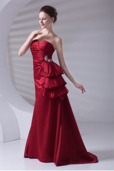 Satin Strapless A Line Dress with Embroidery