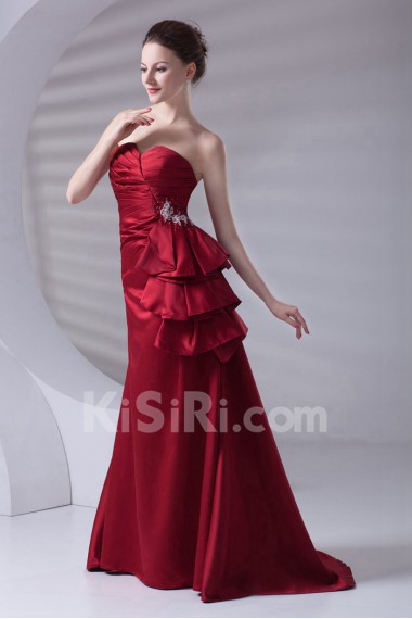 Satin Strapless A Line Dress with Embroidery