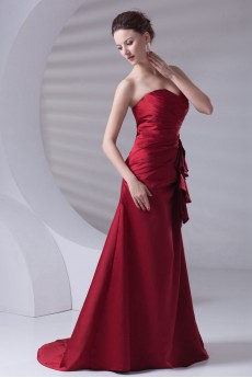 Satin Strapless A Line Dress with Embroidery