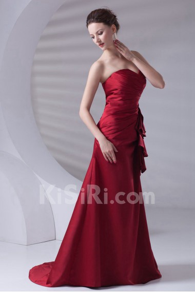 Satin Strapless A Line Dress with Embroidery