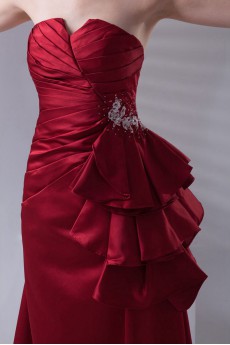 Satin Strapless A Line Dress with Embroidery