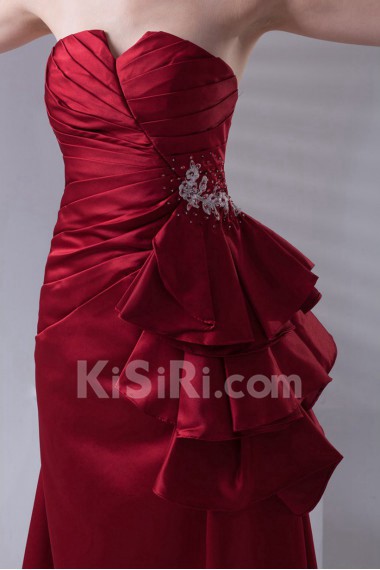 Satin Strapless A Line Dress with Embroidery