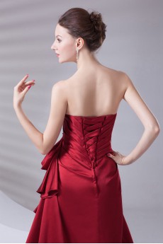 Satin Strapless A Line Dress with Embroidery