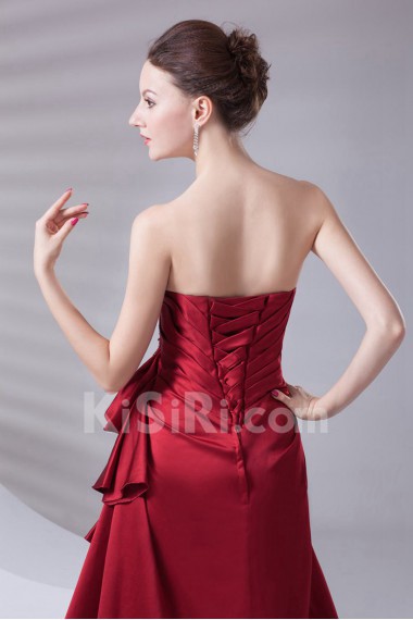 Satin Strapless A Line Dress with Embroidery