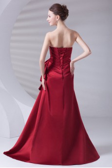 Satin Strapless A Line Dress with Embroidery