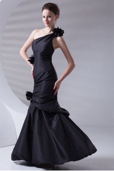 Taffeta Asymmetrical Sheath Dress with Hand-made Flowers