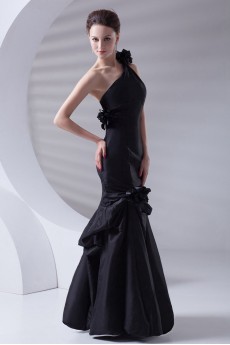 Taffeta Asymmetrical Sheath Dress with Hand-made Flowers