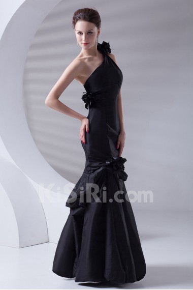 Taffeta Asymmetrical Sheath Dress with Hand-made Flowers