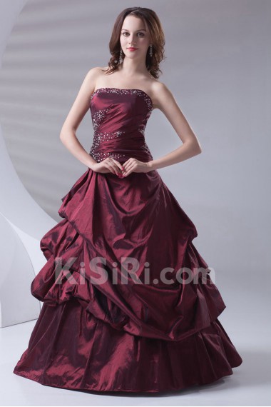 Taffeta Strapless A Line Dress with Embroidery