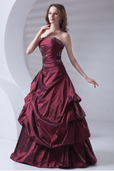 Taffeta Strapless A Line Dress with Embroidery