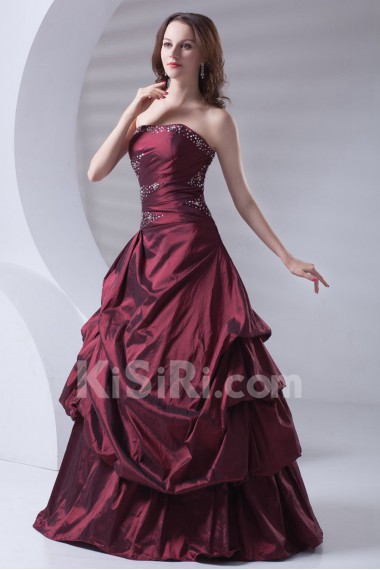 Taffeta Strapless A Line Dress with Embroidery