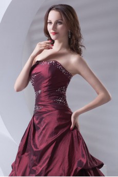 Taffeta Strapless A Line Dress with Embroidery