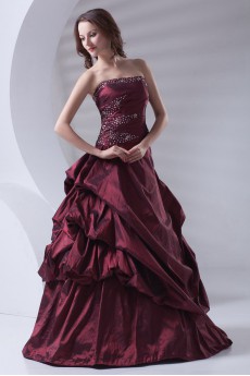 Taffeta Strapless A Line Dress with Embroidery