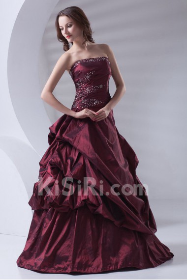 Taffeta Strapless A Line Dress with Embroidery