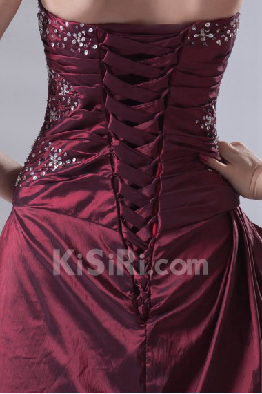 Taffeta Strapless A Line Dress with Embroidery