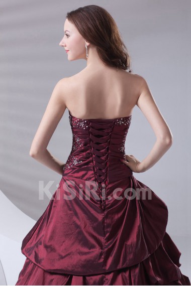 Taffeta Strapless A Line Dress with Embroidery