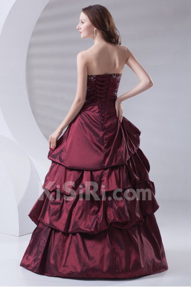 Taffeta Strapless A Line Dress with Embroidery