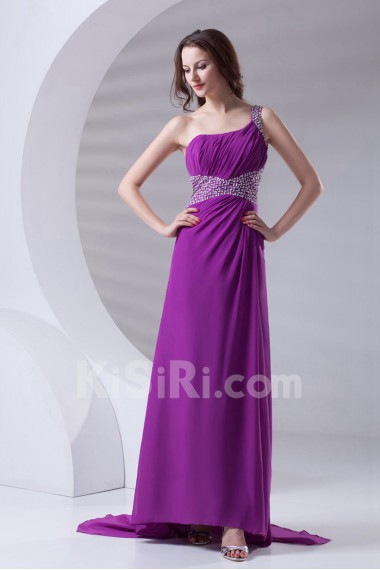 Chiffon One Shoulder A Line Dress with Sequins