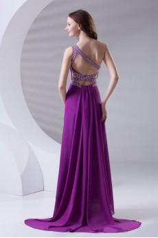 Chiffon One Shoulder A Line Dress with Sequins