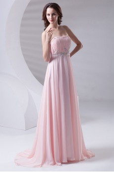 Chiffon Strapless Column Dress with Sequins