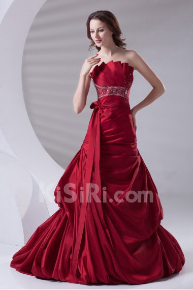 Satin Strapless A Line Dress with Sash